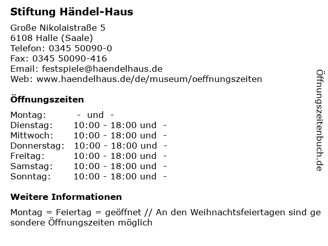 Stiftung Händel-Haus in Halle (Saale): Adresse und Öffnungszeiten