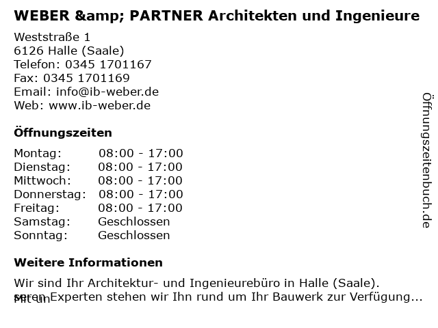 WEBER & PARTNER Architekten und Ingenieure in Halle (Saale): Adresse und Öffnungszeiten