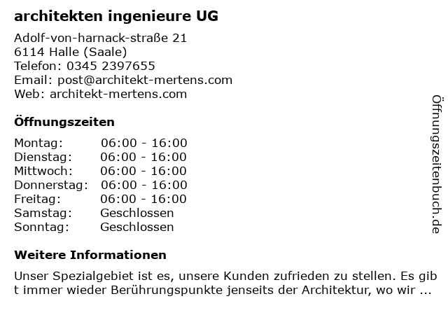 architekten ingenieure UG in Halle (Saale): Adresse und Öffnungszeiten