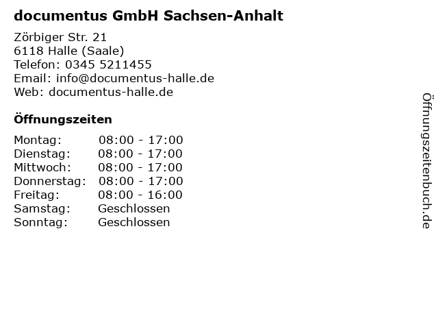 documentus GmbH Sachsen-Anhalt in Halle (Saale): Adresse und Öffnungszeiten