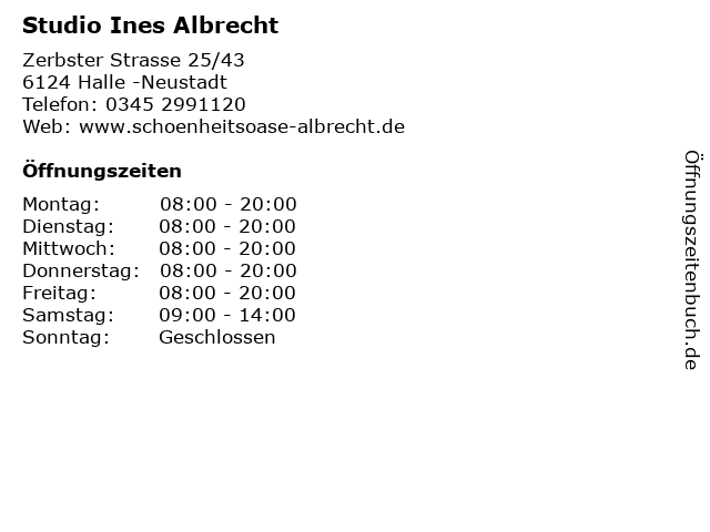 Studio Ines Albrecht in Halle -Neustadt: Adresse und Öffnungszeiten