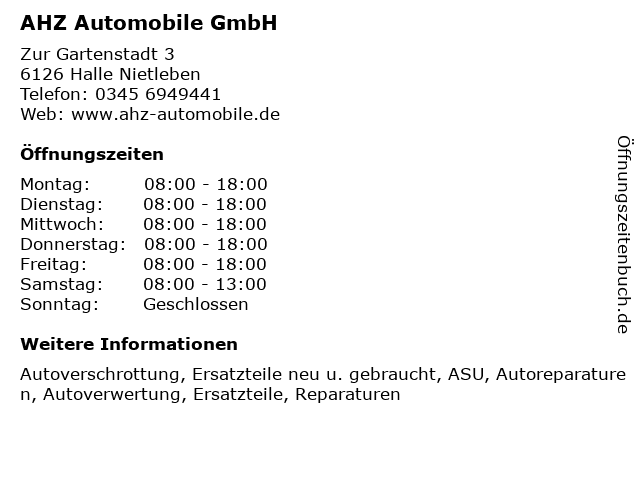 AHZ Automobile GmbH in Halle Nietleben: Adresse und Öffnungszeiten