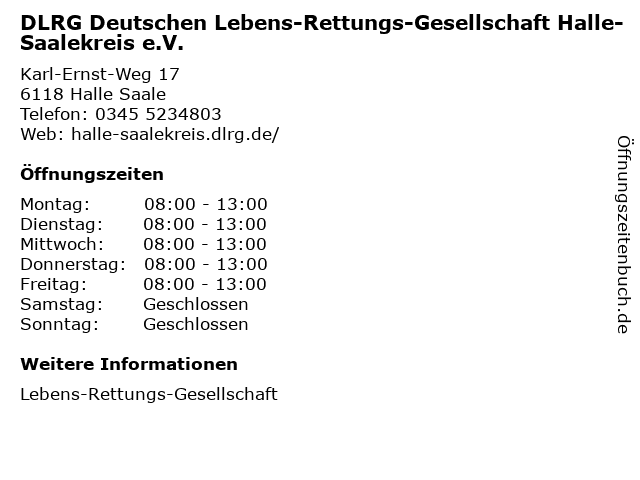 DLRG Deutschen Lebens-Rettungs-Gesellschaft Halle-Saalekreis e.V. in Halle Saale: Adresse und Öffnungszeiten