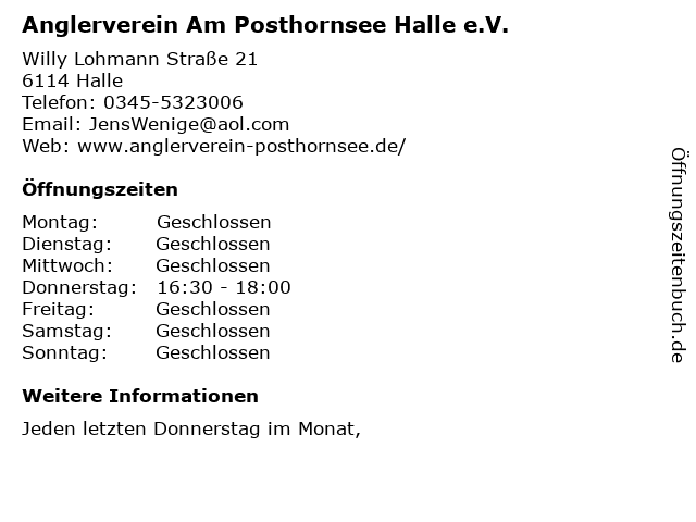 Anglerverein Am Posthornsee Halle e.V. in Halle: Adresse und Öffnungszeiten