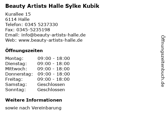 Beauty Artists Halle Sylke Kubik in Halle: Adresse und Öffnungszeiten