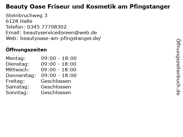 Beauty Oase Friseur und Kosmetik am Pfingstanger in Halle: Adresse und Öffnungszeiten