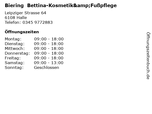 Biering  Bettina-Kosmetik&Fußpflege in Halle: Adresse und Öffnungszeiten