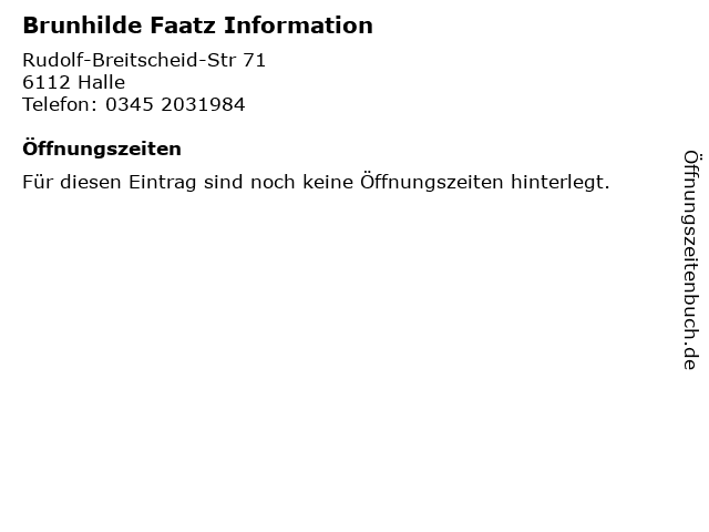 Brunhilde Faatz Information in Halle: Adresse und Öffnungszeiten