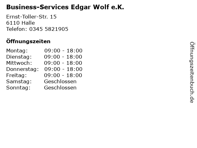 Business-Services Edgar Wolf e.K. in Halle: Adresse und Öffnungszeiten