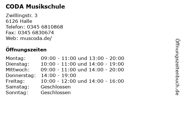 CODA Musikschule in Halle: Adresse und Öffnungszeiten