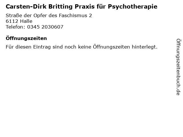 Carsten-Dirk Britting Praxis für Psychotherapie in Halle: Adresse und Öffnungszeiten