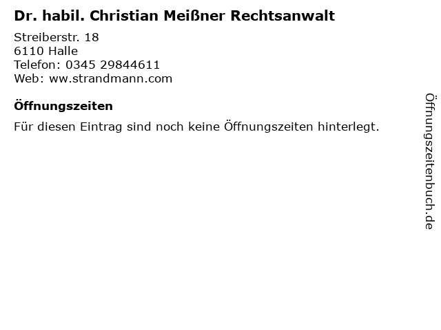 Dr. habil. Christian Meißner Rechtsanwalt in Halle: Adresse und Öffnungszeiten