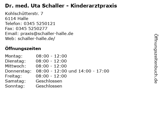 Dr. med. Uta Schaller - Kinderarztpraxis in Halle: Adresse und Öffnungszeiten