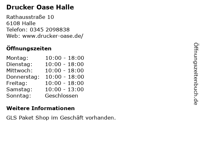 Drucker Oase Halle in Halle: Adresse und Öffnungszeiten