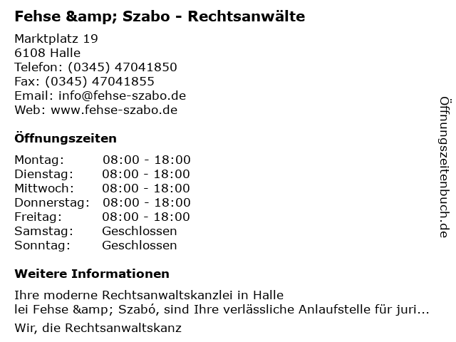 Fehse & Szabo - Rechtsanwälte in Halle: Adresse und Öffnungszeiten