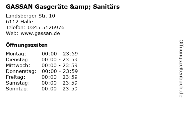GASSAN Gasgeräte & Sanitärs in Halle: Adresse und Öffnungszeiten