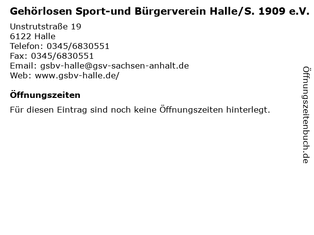 Gehörlosen Sport-und Bürgerverein Halle/S. 1909 e.V. in Halle: Adresse und Öffnungszeiten