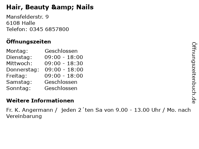 Hair, Beauty & Nails in Halle: Adresse und Öffnungszeiten