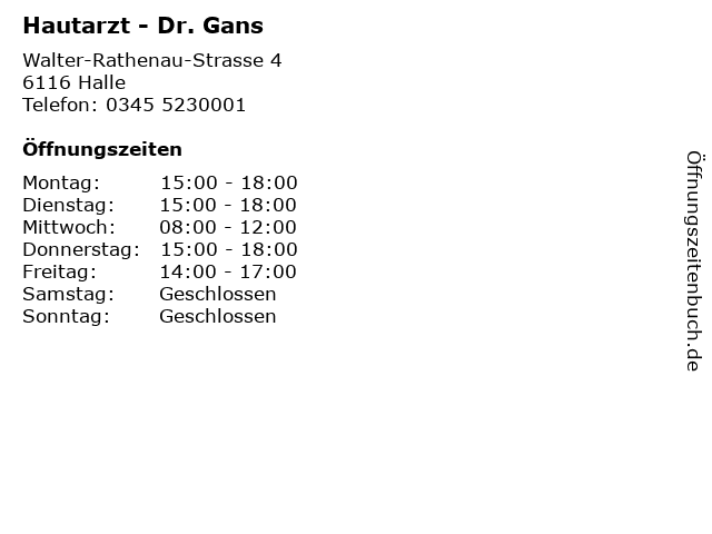 Hautarzt - Dr. Gans in Halle: Adresse und Öffnungszeiten