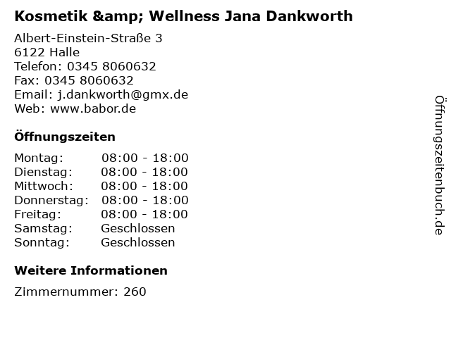 Kosmetik & Wellness Jana Dankworth in Halle: Adresse und Öffnungszeiten
