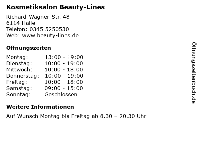 Kosmetiksalon Beauty-Lines in Halle: Adresse und Öffnungszeiten