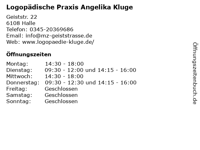 Logopädische Praxis Angelika Kluge in Halle: Adresse und Öffnungszeiten