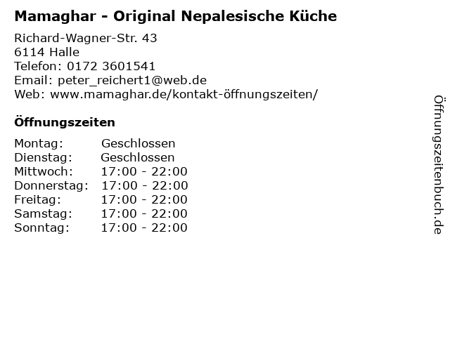 Mamaghar - Original Nepalesische Küche in Halle: Adresse und Öffnungszeiten