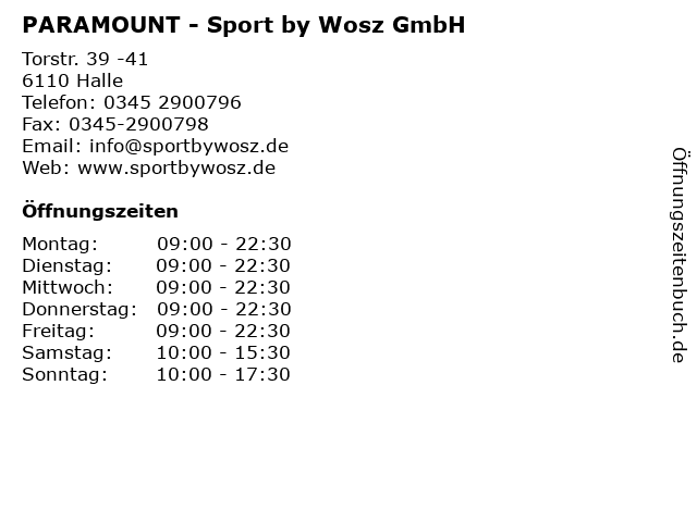 PARAMOUNT - Sport by Wosz GmbH in Halle: Adresse und Öffnungszeiten