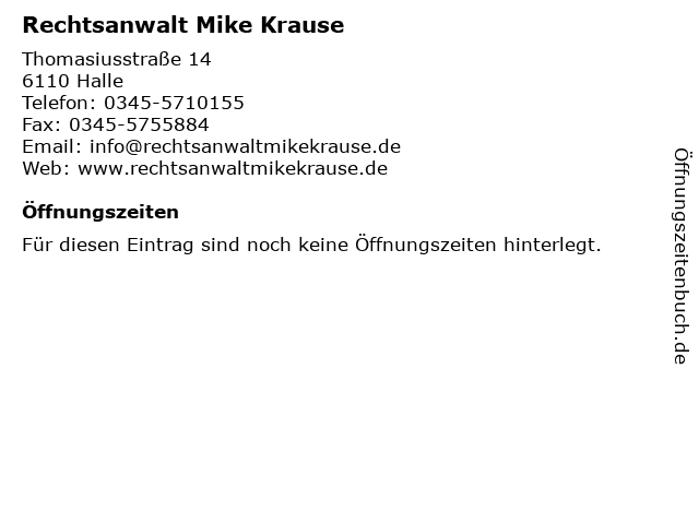 Rechtsanwalt Mike Krause in Halle: Adresse und Öffnungszeiten