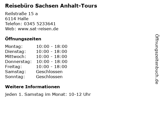 Reisebüro Sachsen Anhalt-Tours in Halle: Adresse und Öffnungszeiten