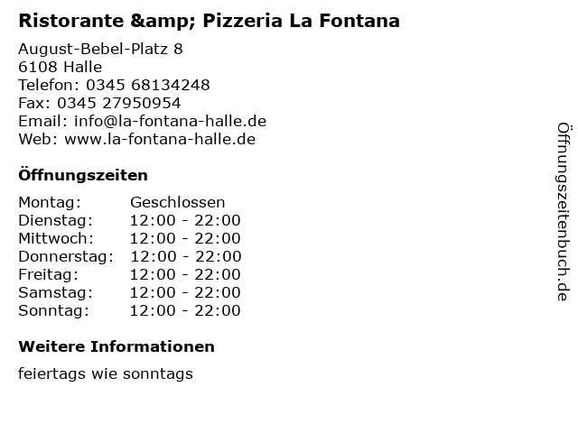 Ristorante & Pizzeria La Fontana in Halle: Adresse und Öffnungszeiten