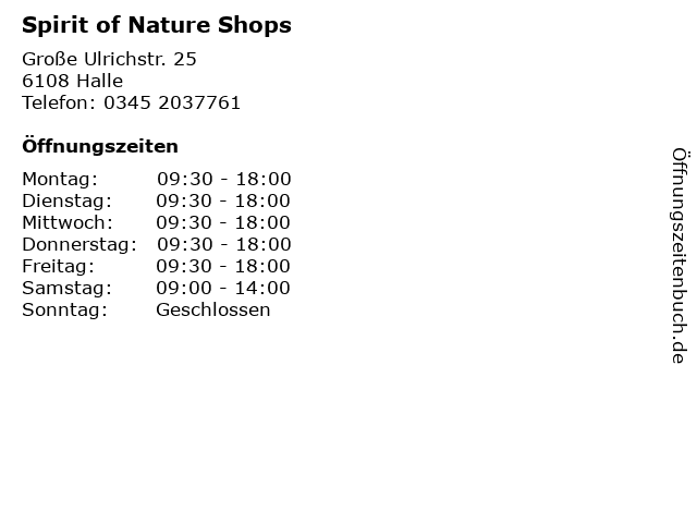 Spirit of Nature Shops in Halle: Adresse und Öffnungszeiten
