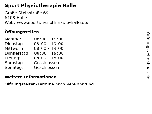 Sport Physiotherapie Halle in Halle: Adresse und Öffnungszeiten