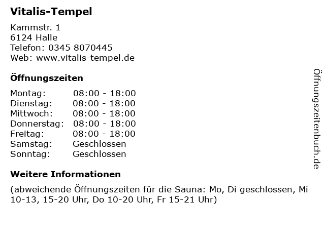 Vitalis-Tempel in Halle: Adresse und Öffnungszeiten