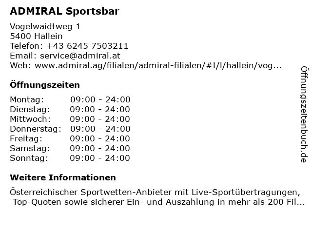 ADMIRAL Sportsbar in Hallein: Adresse und Öffnungszeiten