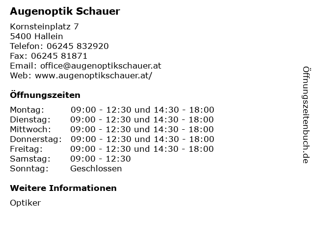 Augenoptik Schauer in Hallein: Adresse und Öffnungszeiten