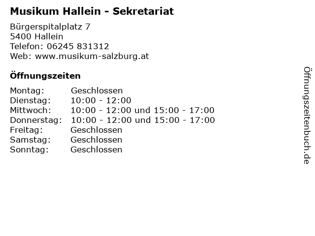 Musikum Hallein - Sekretariat in Hallein: Adresse und Öffnungszeiten