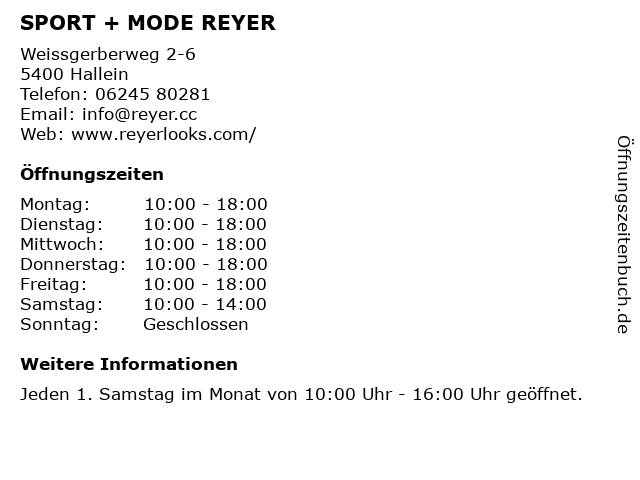 SPORT + MODE REYER in Hallein: Adresse und Öffnungszeiten