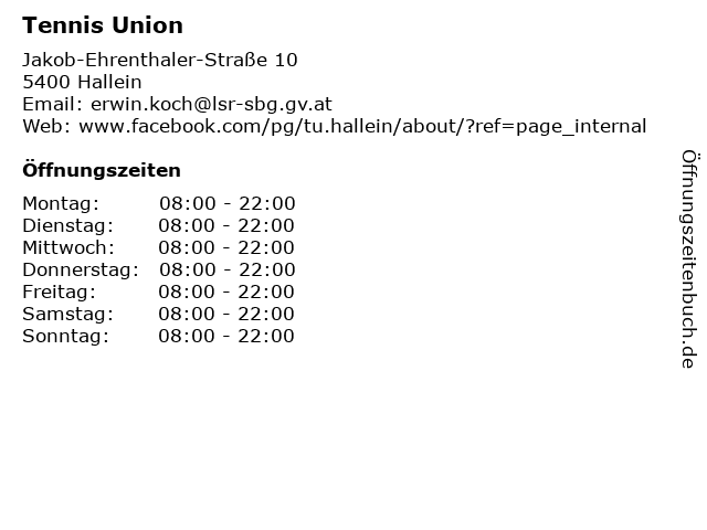 Tennis Union in Hallein: Adresse und Öffnungszeiten