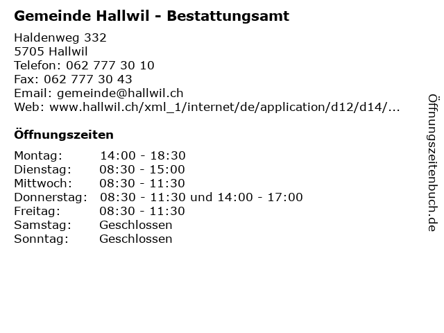 Gemeinde Hallwil - Bestattungsamt in Hallwil: Adresse und Öffnungszeiten