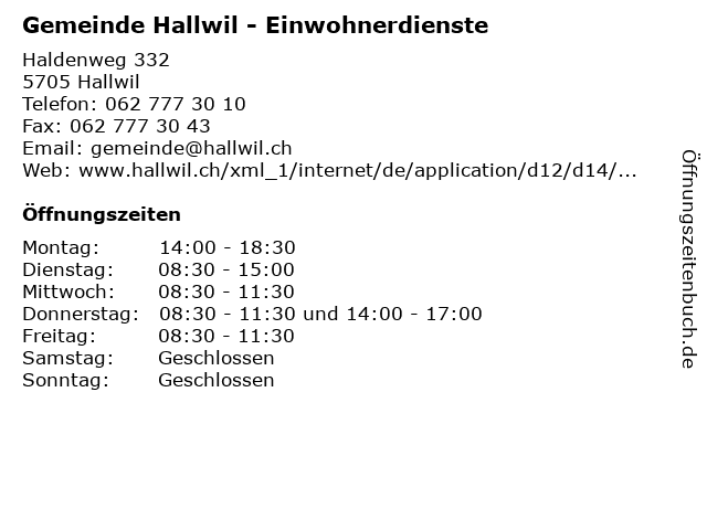 Gemeinde Hallwil - Einwohnerdienste in Hallwil: Adresse und Öffnungszeiten