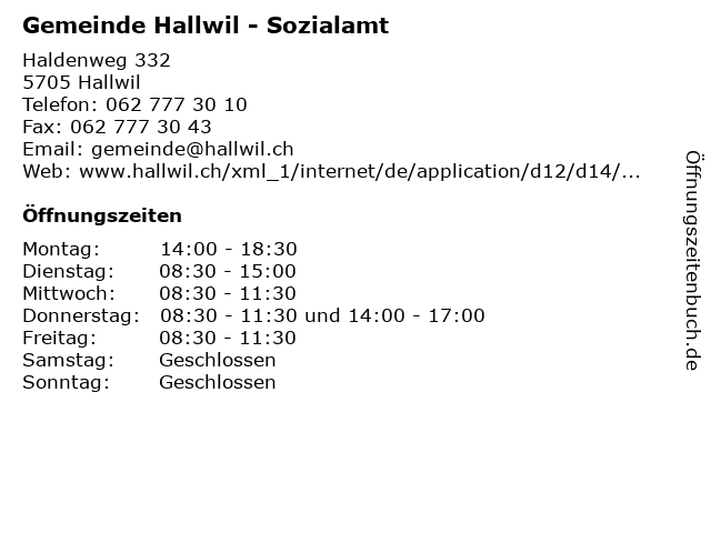 Gemeinde Hallwil - Sozialamt in Hallwil: Adresse und Öffnungszeiten