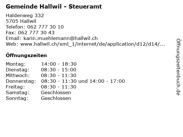 Gemeinde Hallwil - Steueramt in Hallwil: Adresse und Öffnungszeiten