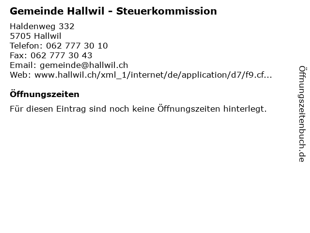 Gemeinde Hallwil - Steuerkommission in Hallwil: Adresse und Öffnungszeiten