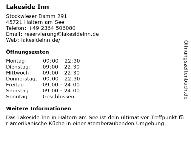 á… Offnungszeiten Lakeside Inn Stockwieser Damm 291 In Haltern Am See