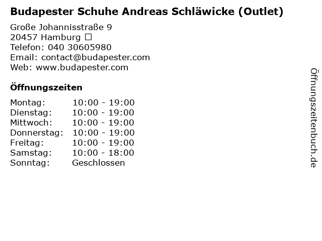 Budapester Schuhe Andreas Schläwicke (Outlet) in Hamburg ‎: Adresse und Öffnungszeiten