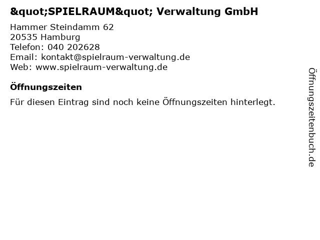 "SPIELRAUM" Verwaltung GmbH in Hamburg: Adresse und Öffnungszeiten