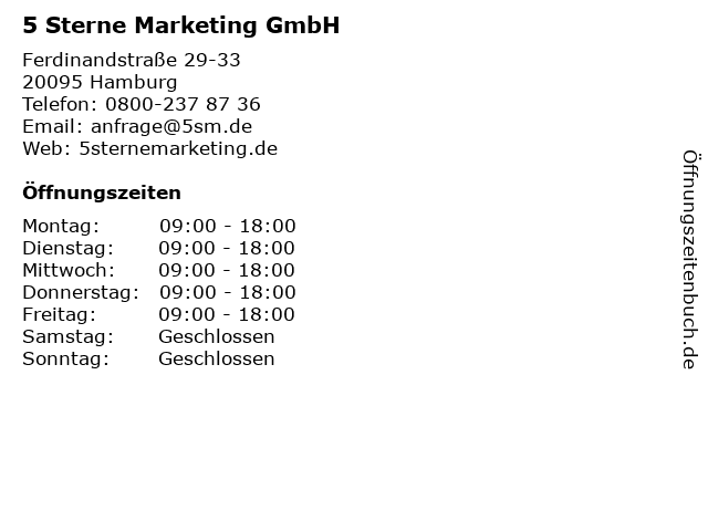 5 Sterne Marketing GmbH in Hamburg: Adresse und Öffnungszeiten