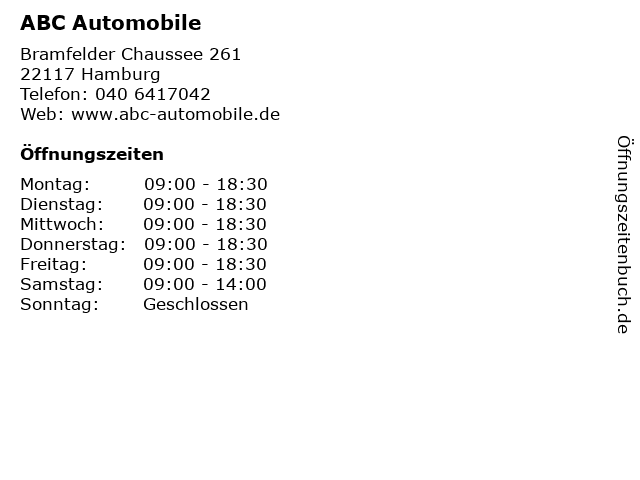 ABC Automobile in Hamburg: Adresse und Öffnungszeiten
