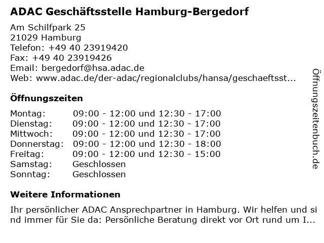 ᐅ Öffnungszeiten „ADAC Geschäftsstelle Bergedorf“ | Neuer Weg 43 in Hamburg